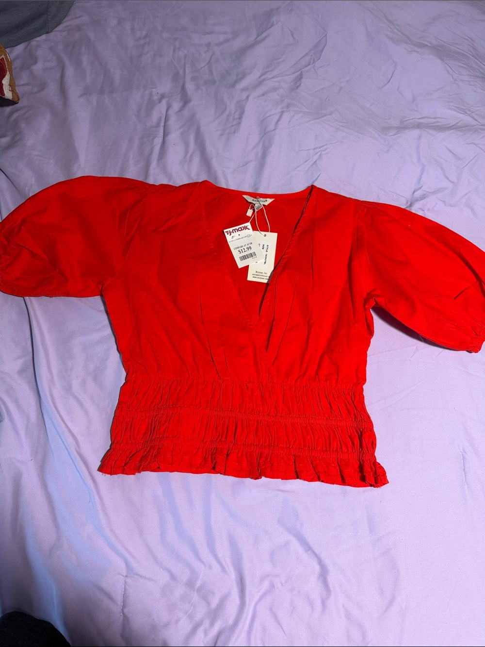 Red Smocked V-Neck Women’s Top - Unbranded